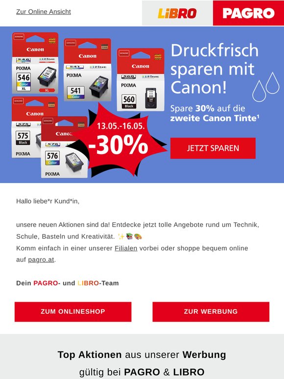 Jetzt –30 % auf die 2. Canon Tinte sparen! 🖨️