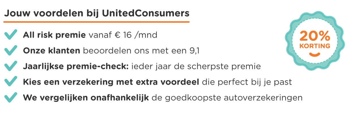 Ontdek alle voordelen bij UnitedConsumers. All risk premie vanaf € 16 /mnd.