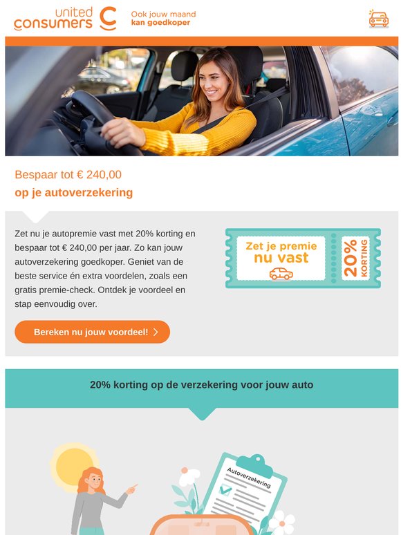 Je autoverzekering kan tot E 240,00 goedkoper ✔️ Zet je premie nu vast met 20% korting