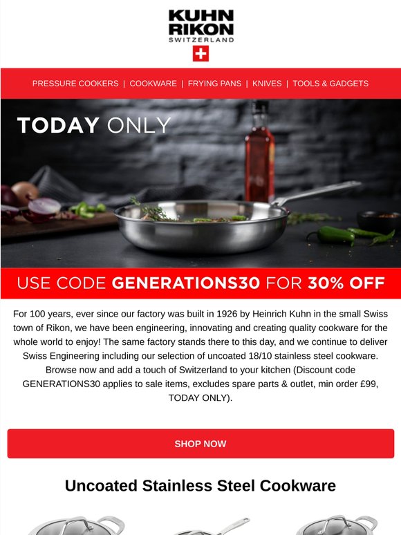 Limited time: 30% off uncoated stainless steel today