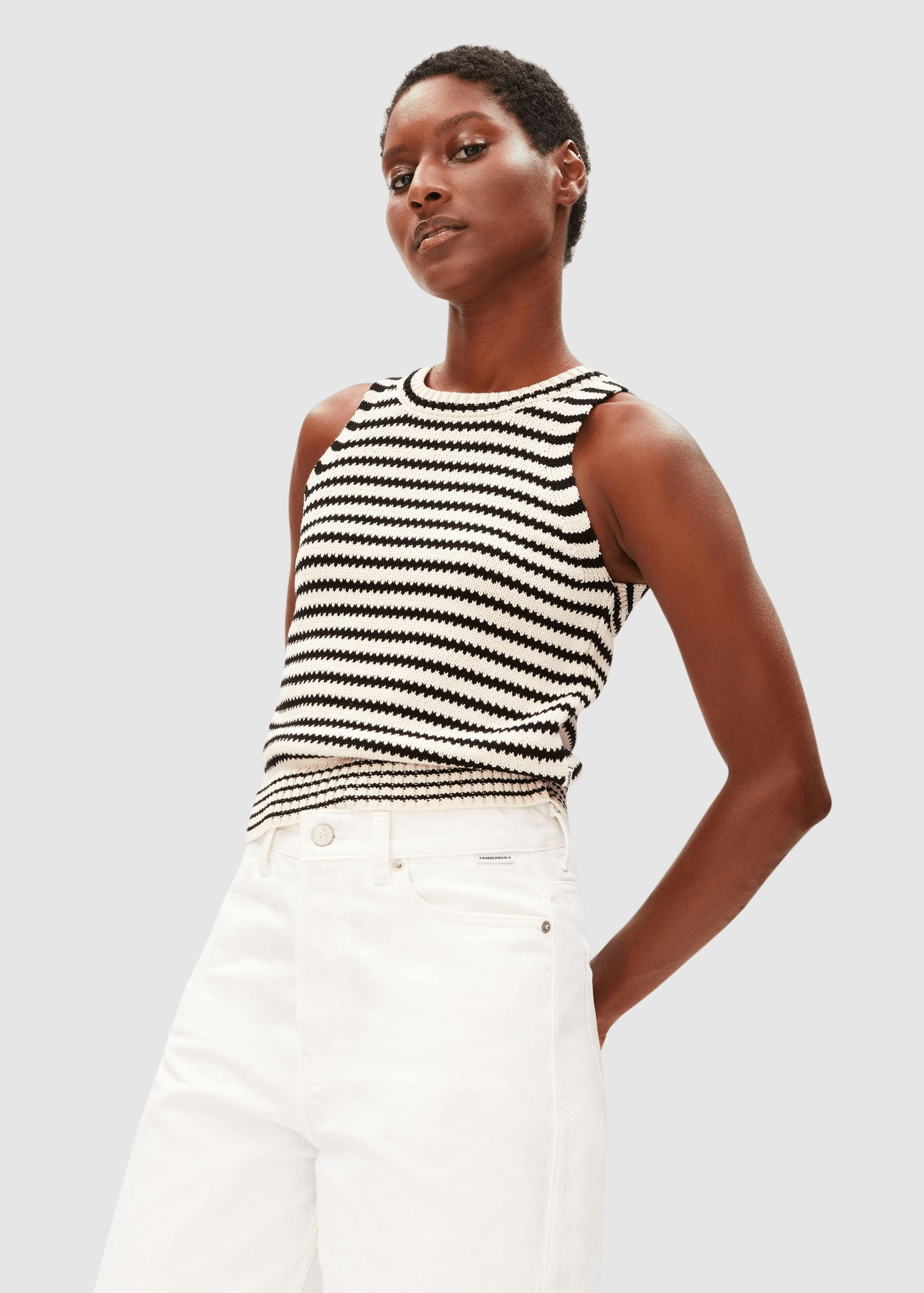 Stripe Knit Top Undyed Black