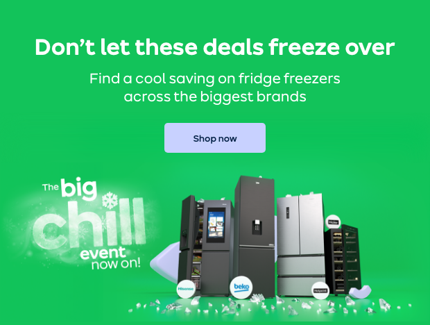 A range of refrigeration appliances on a green background