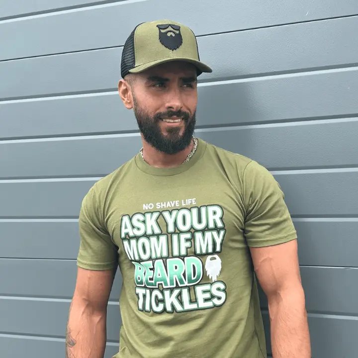 Image of No Shave Life's "Ask Your Mom" Military Green Men's T-Shirt
