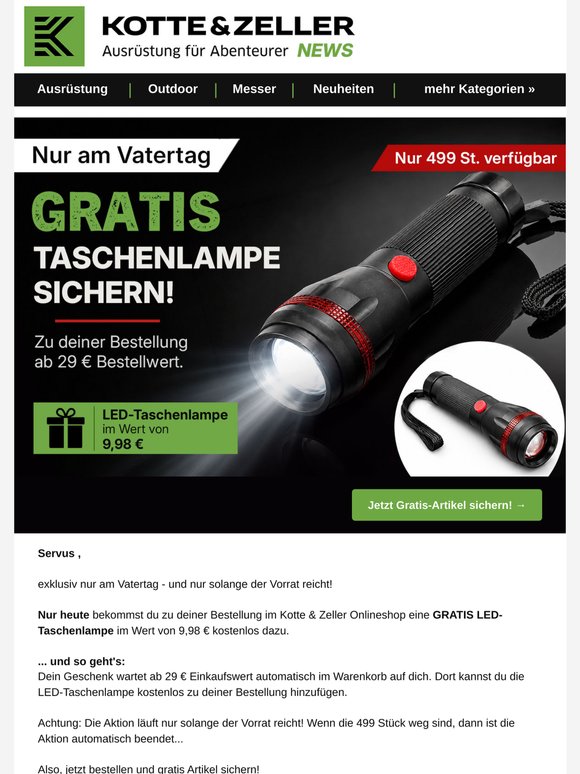 Gratis LED-Taschenlampe sichern: Nur heute!