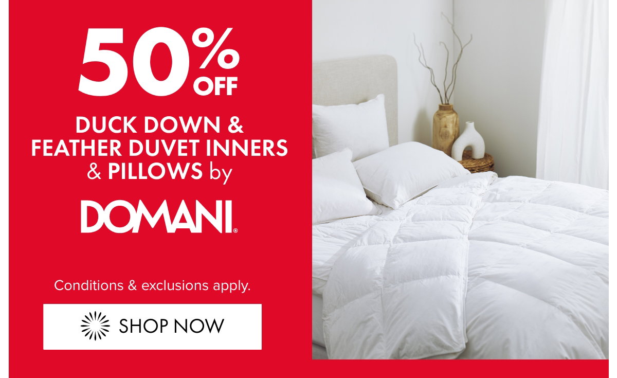 50% OFF Duck Down & Feather Duvet Inners & Pillows by Domani