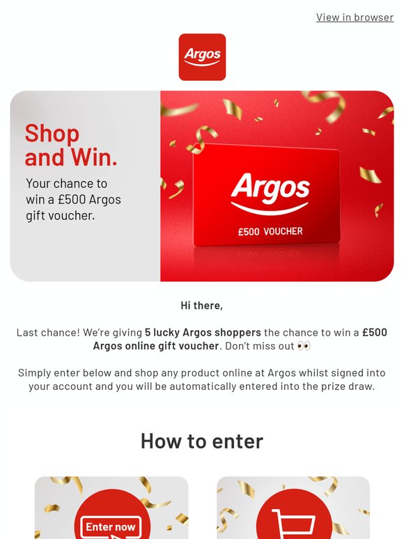 Final call: £500 Argos voucher up for grabs