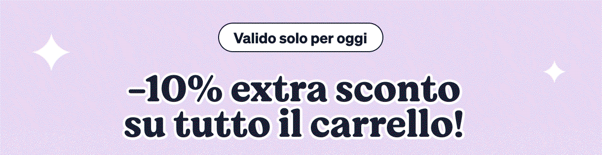 Promotional banner on pastel purple background: 10% extra discount on entire cart, valid only today