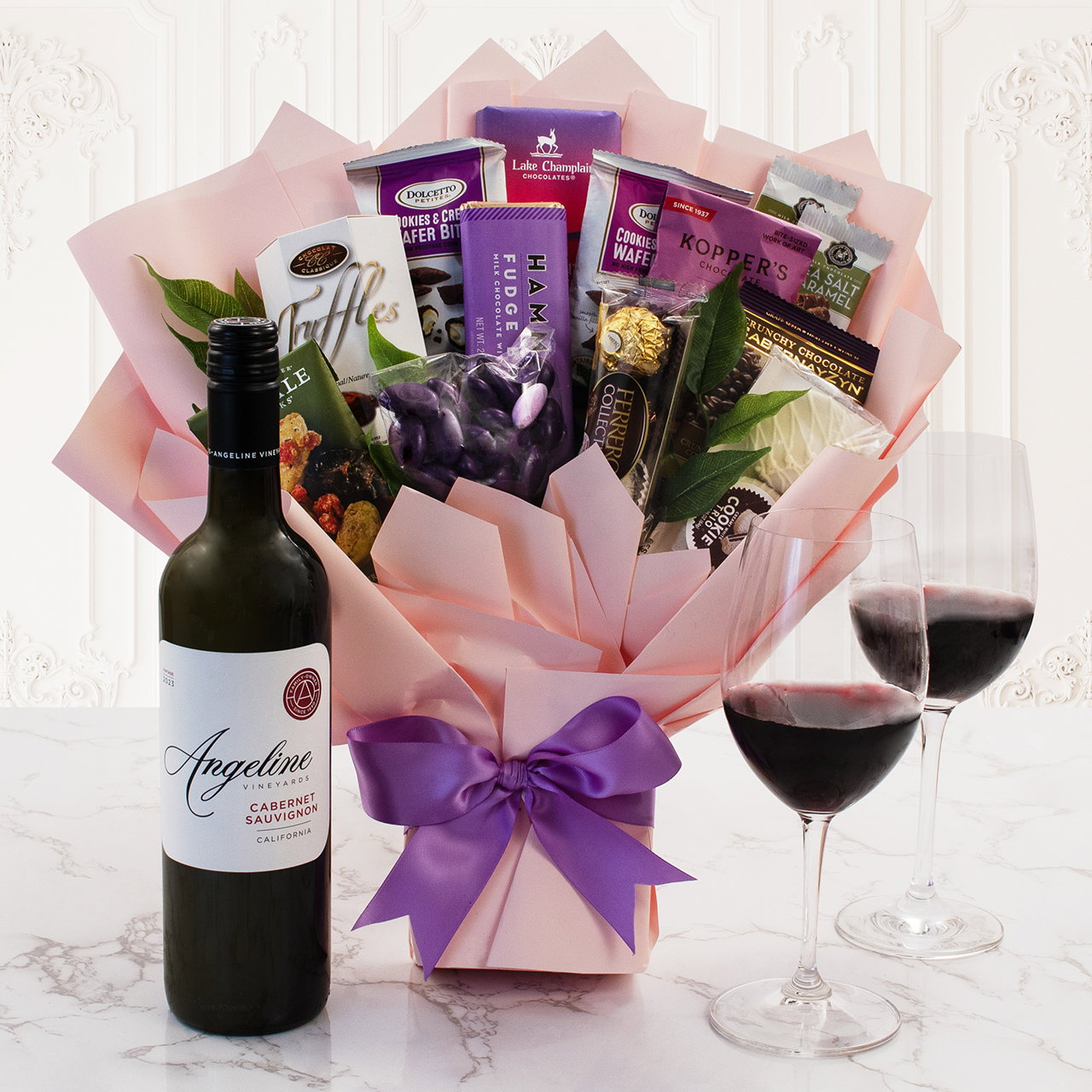 Image of Red Wine & Chocolates Gift Bouquet
