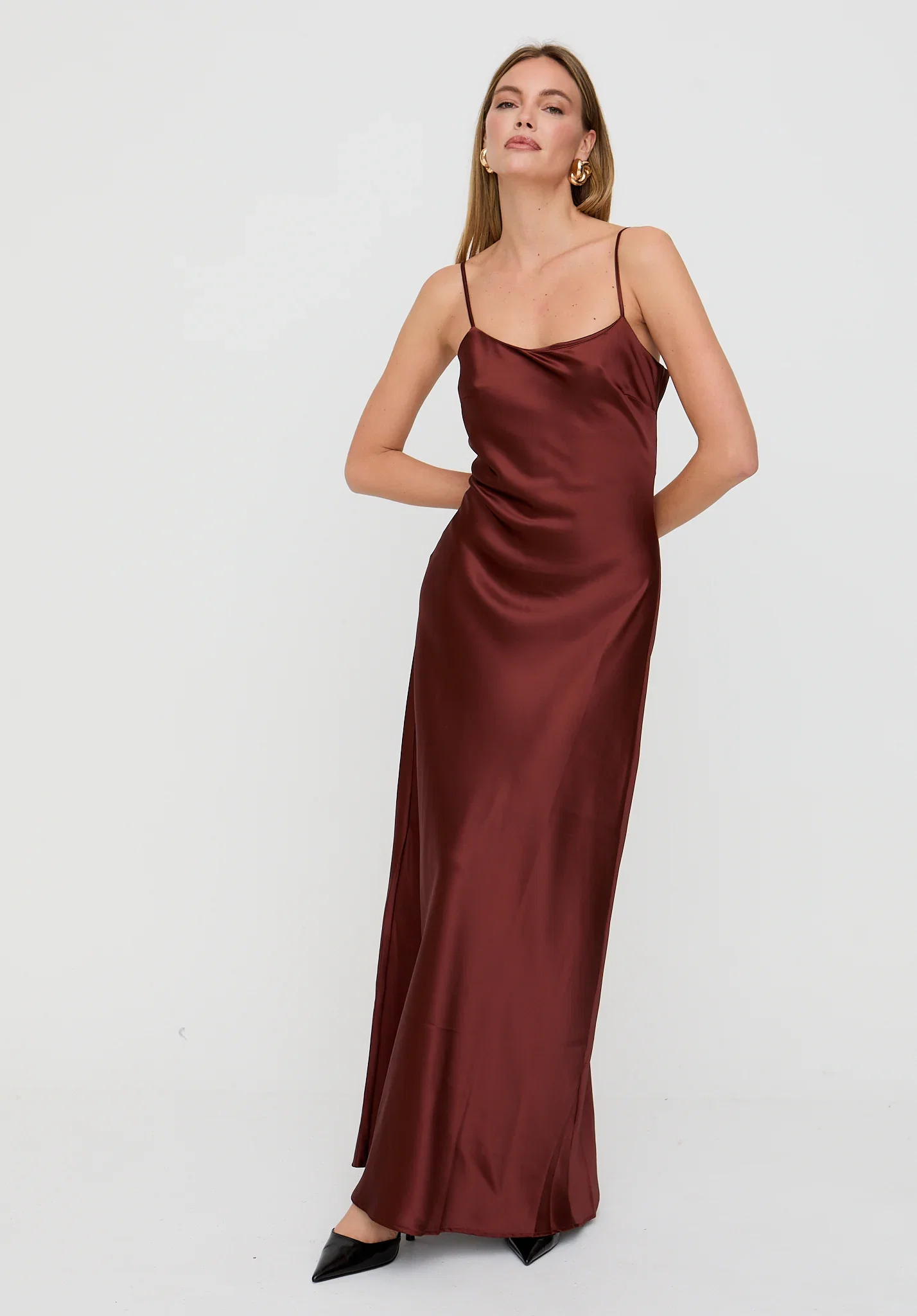 Image of Roxy Spaghetti Strap Maxi Dress In Chocolate Brown