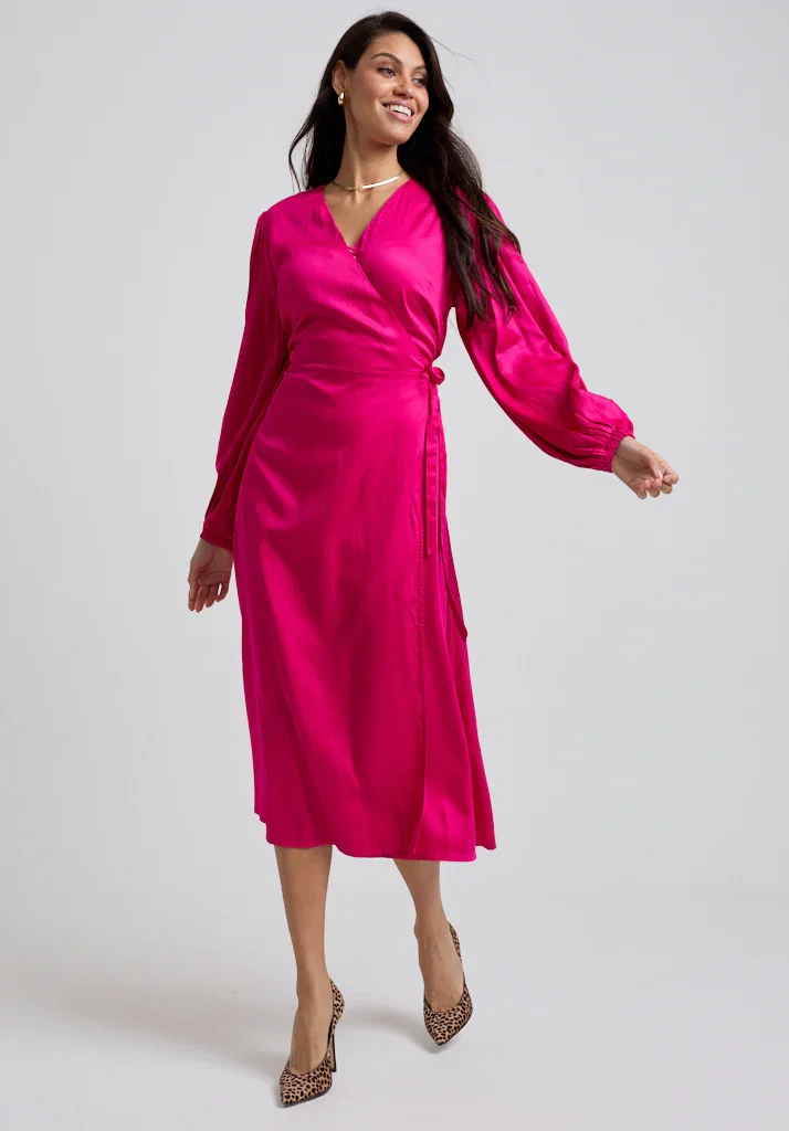 Image of Fifi Wrap Midi Dress In Pink