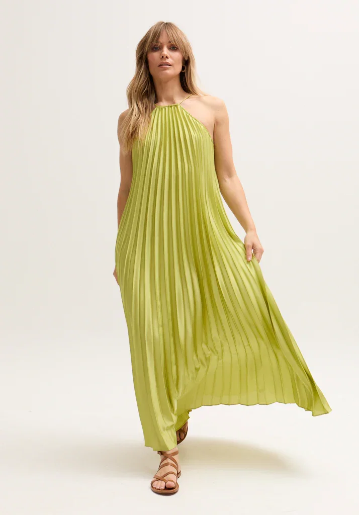 Image of Philomena Halter Neck Pleated Maxi Dress In Green
