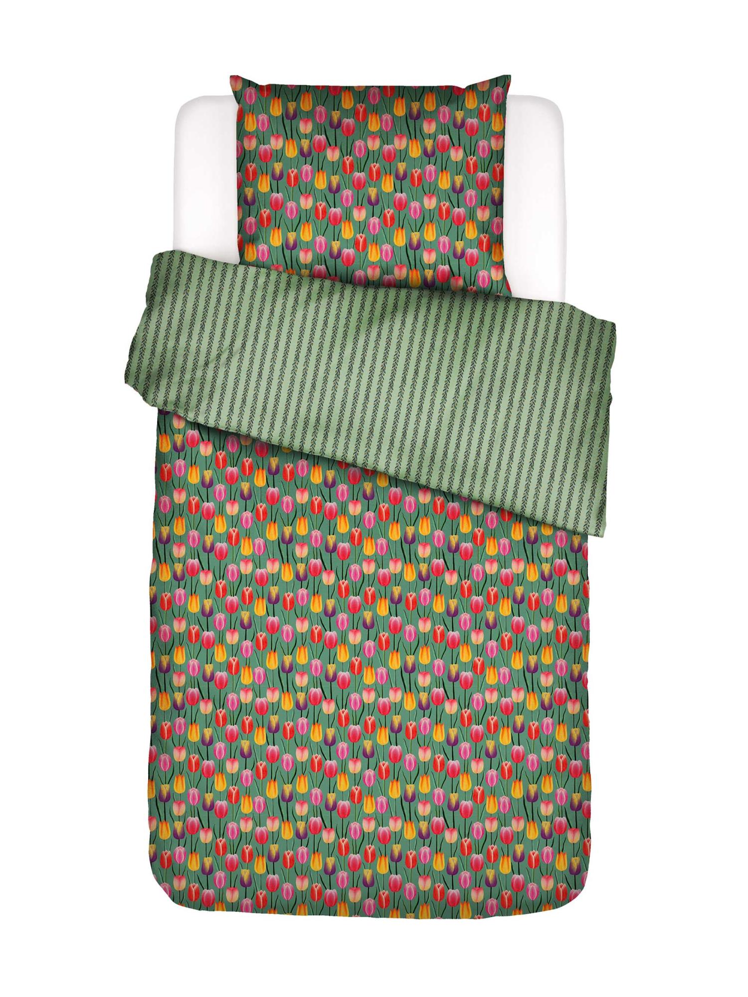 Image of Essenza Tulip Field Grass green Bettwäsche 1p set 135x200+1 Kissenbezug