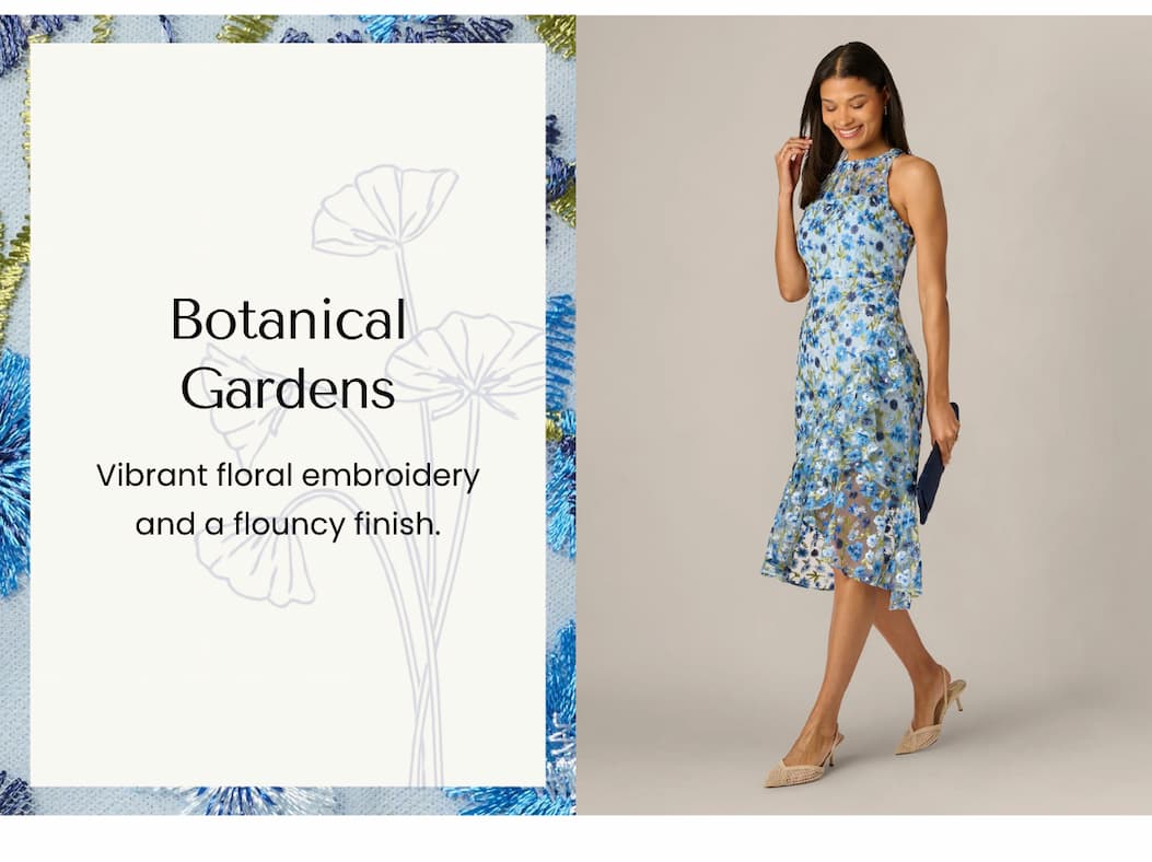 Floral Embroidered Flounce Halter Dress In Blue Multi