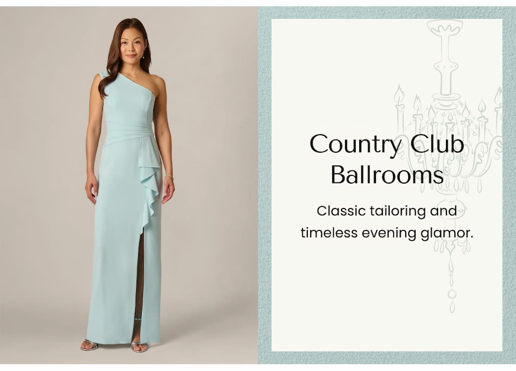 One Shoulder Draped Ruffle Stretch Gown In Clear Sky