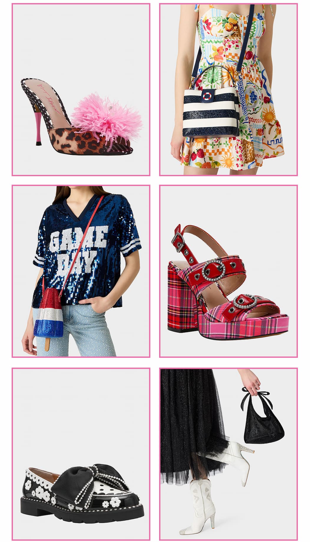 AVERY LEOPARD, AHOY GORGEOUS BAG, POP IT LIKE ITS HOT CROSSBODY, RAMONA PINK PLAID, HURLEY BLACK/WHITE, TOBY, BOW MINI MESH TOTE BLACK