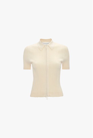 Ribbed Polo Top In Elferflower