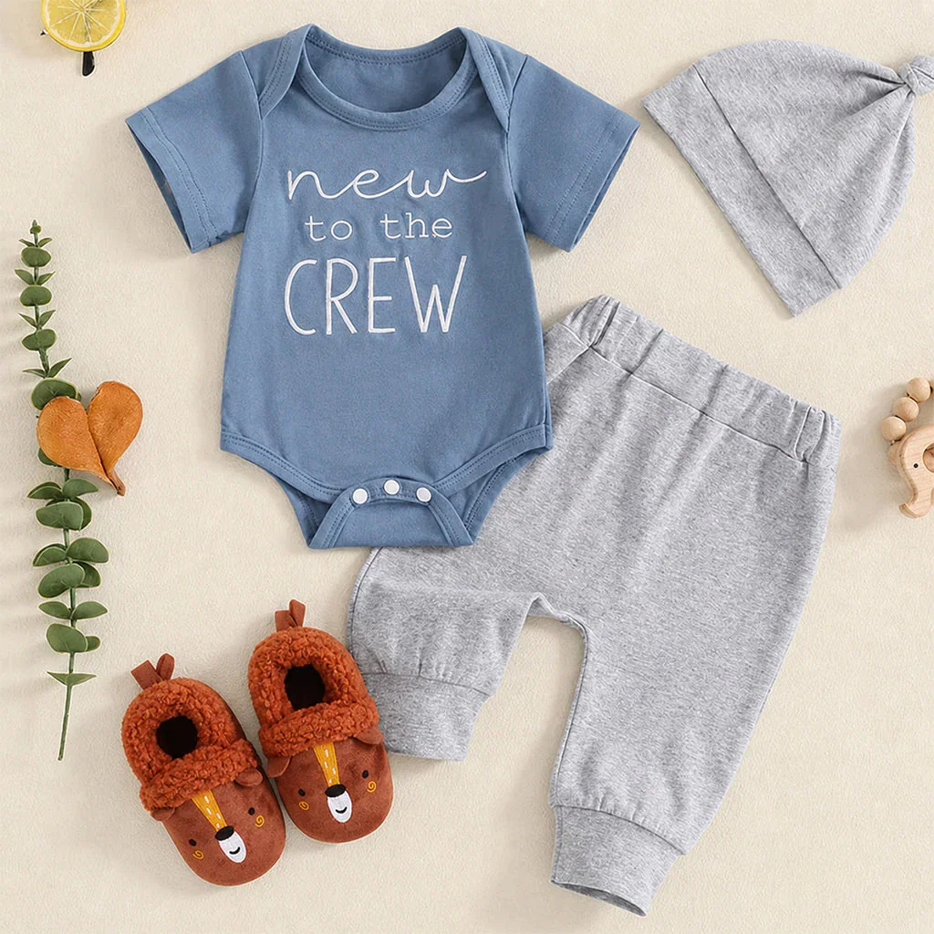 Baby outfit set featuring blue bodysuit with 
