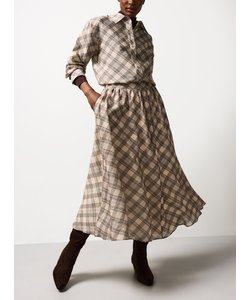 Cream & Blue Check Print Midaxi Full Skirt 10