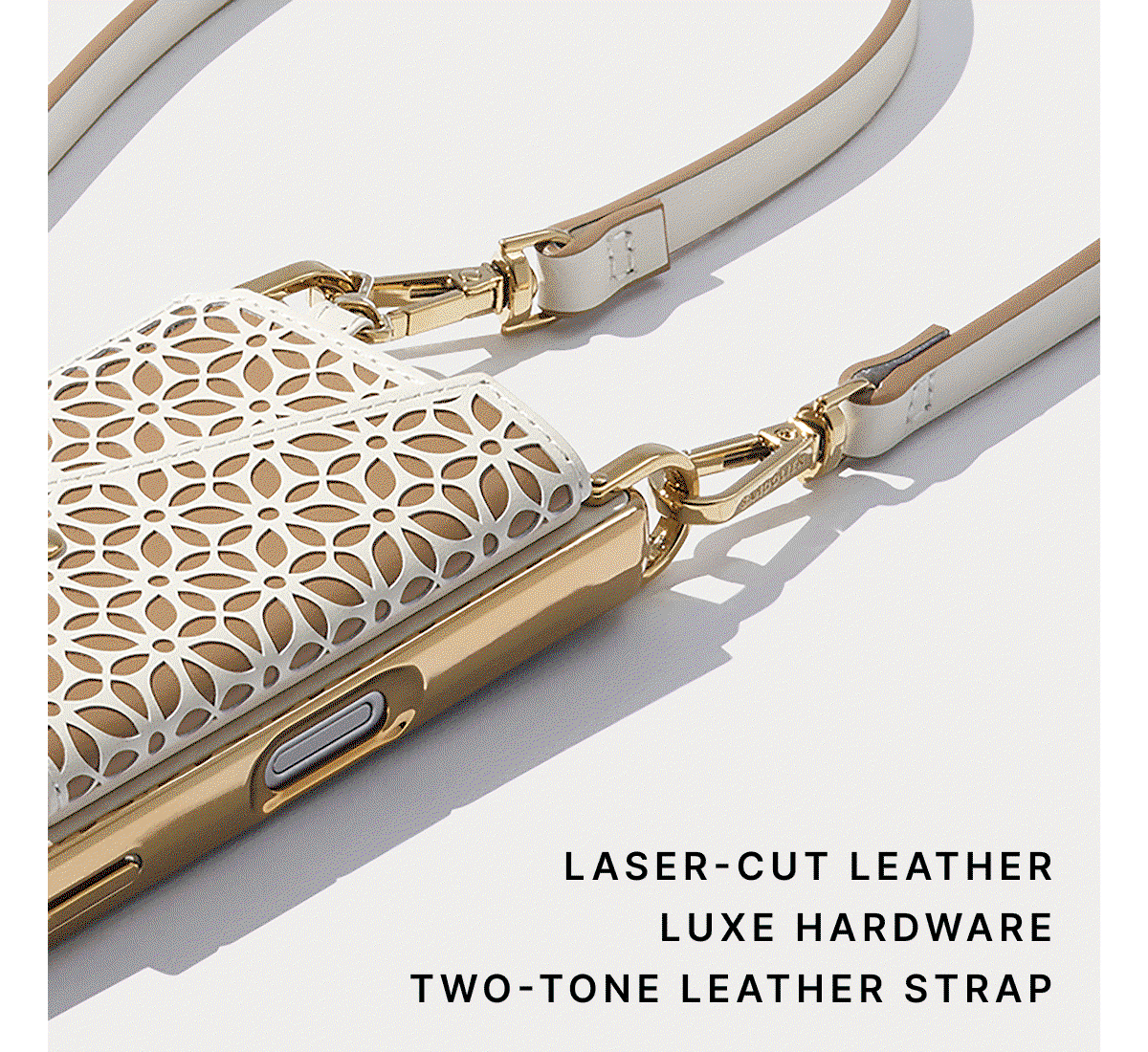 LASER-CUT LEATHER LUXE HARDWARE TWO-TONE LEATHER STRAP