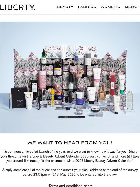 Win a 2026 Liberty Beauty Advent Calendar