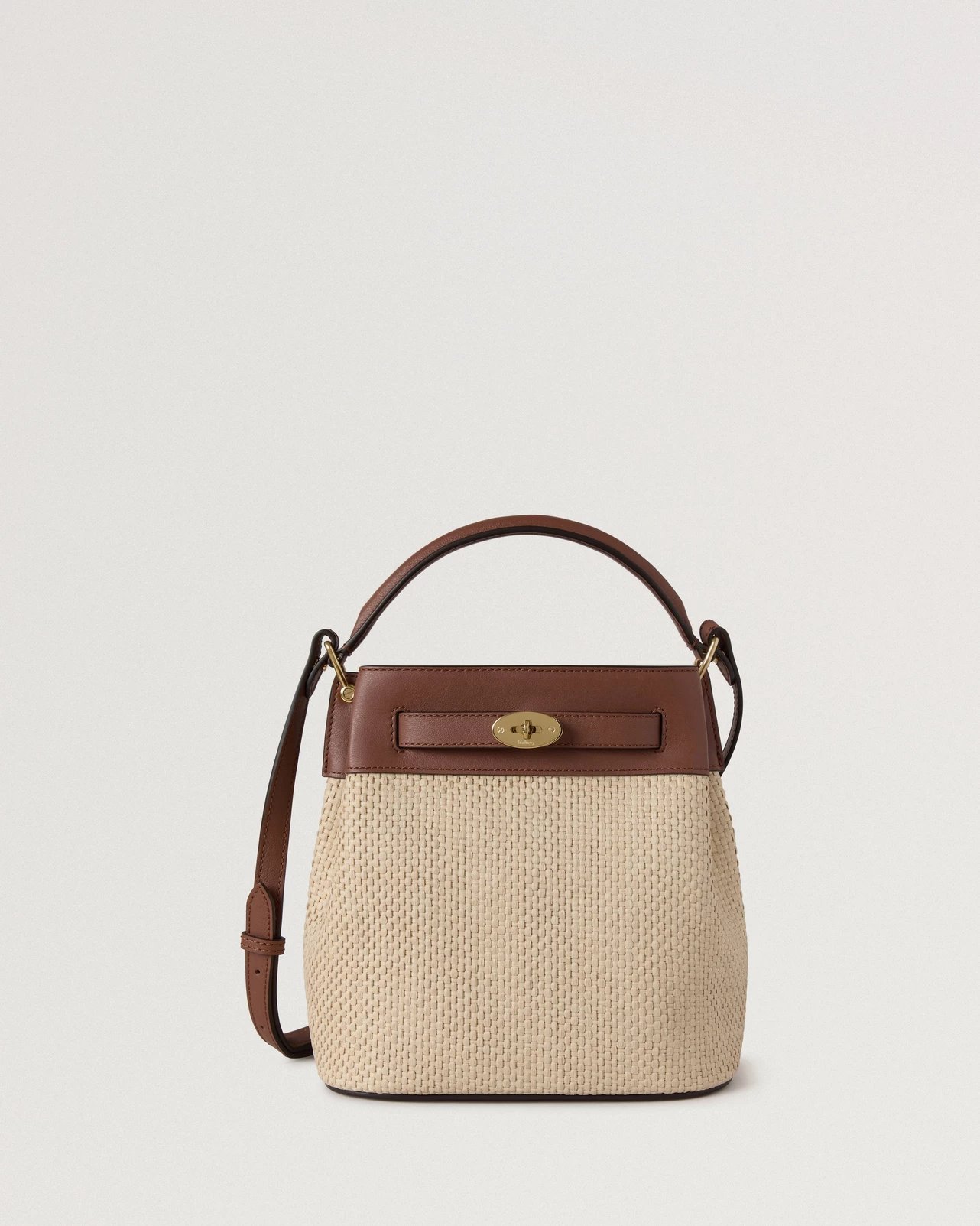 Islington Bucket in Oak & Natural Raffia & Leather