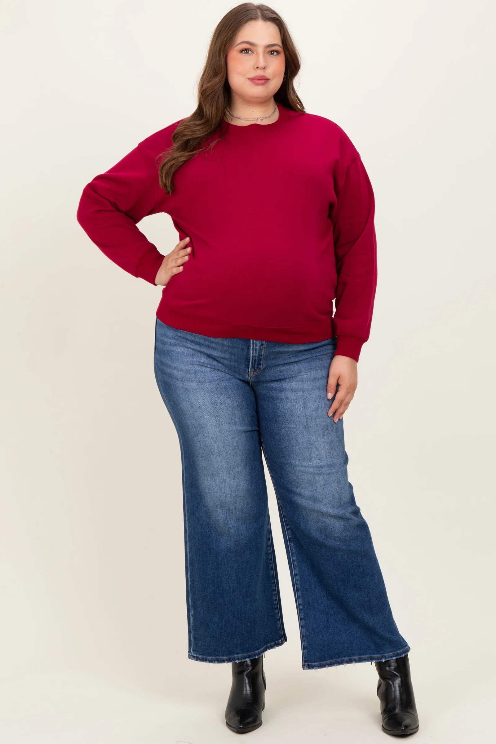 Image of Navy Cropped Wide Leg Maternity Plus Jeans