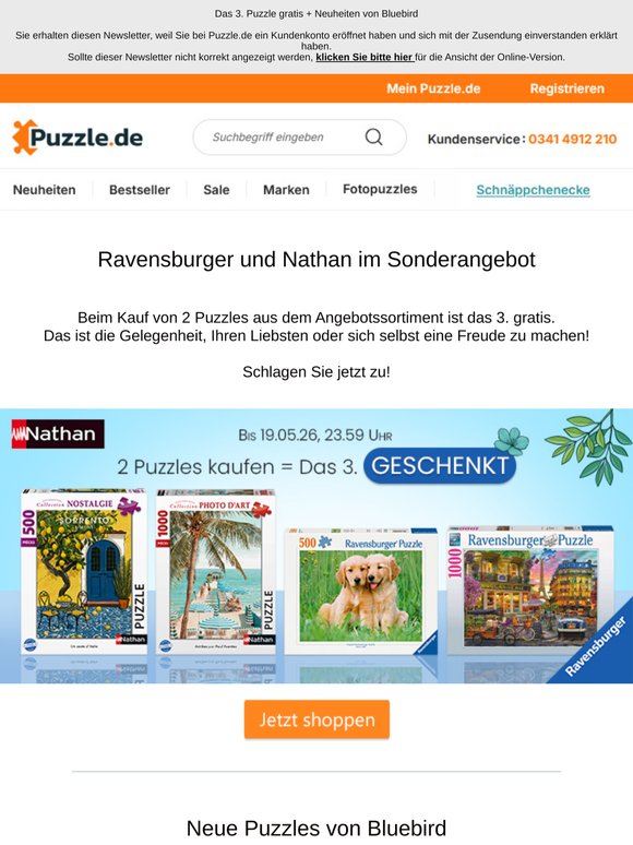 Das 3. Puzzle gratis + Neuheiten von Bluebird