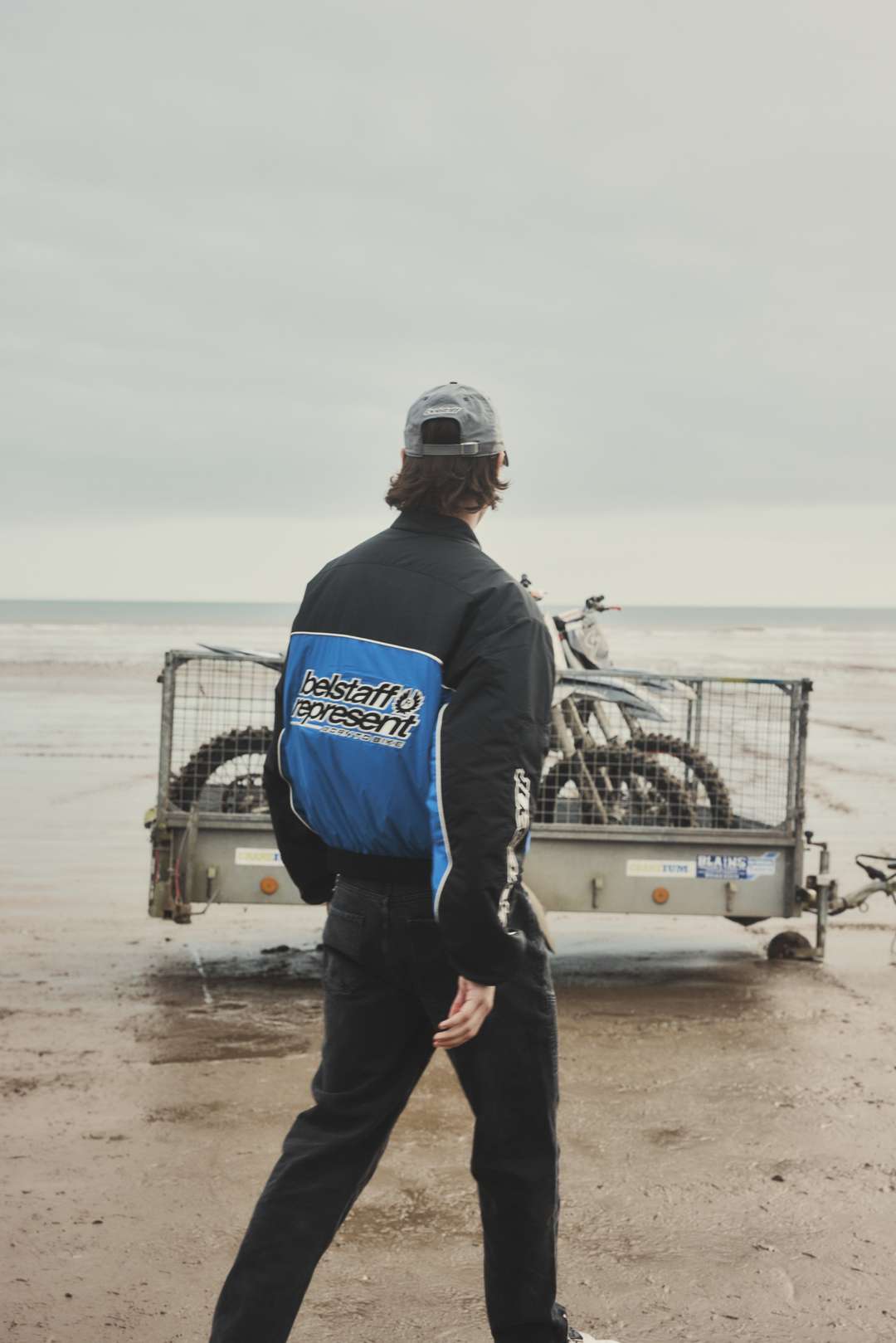Model wearing the Represent x Belstaff Nylon Racing Jacket
