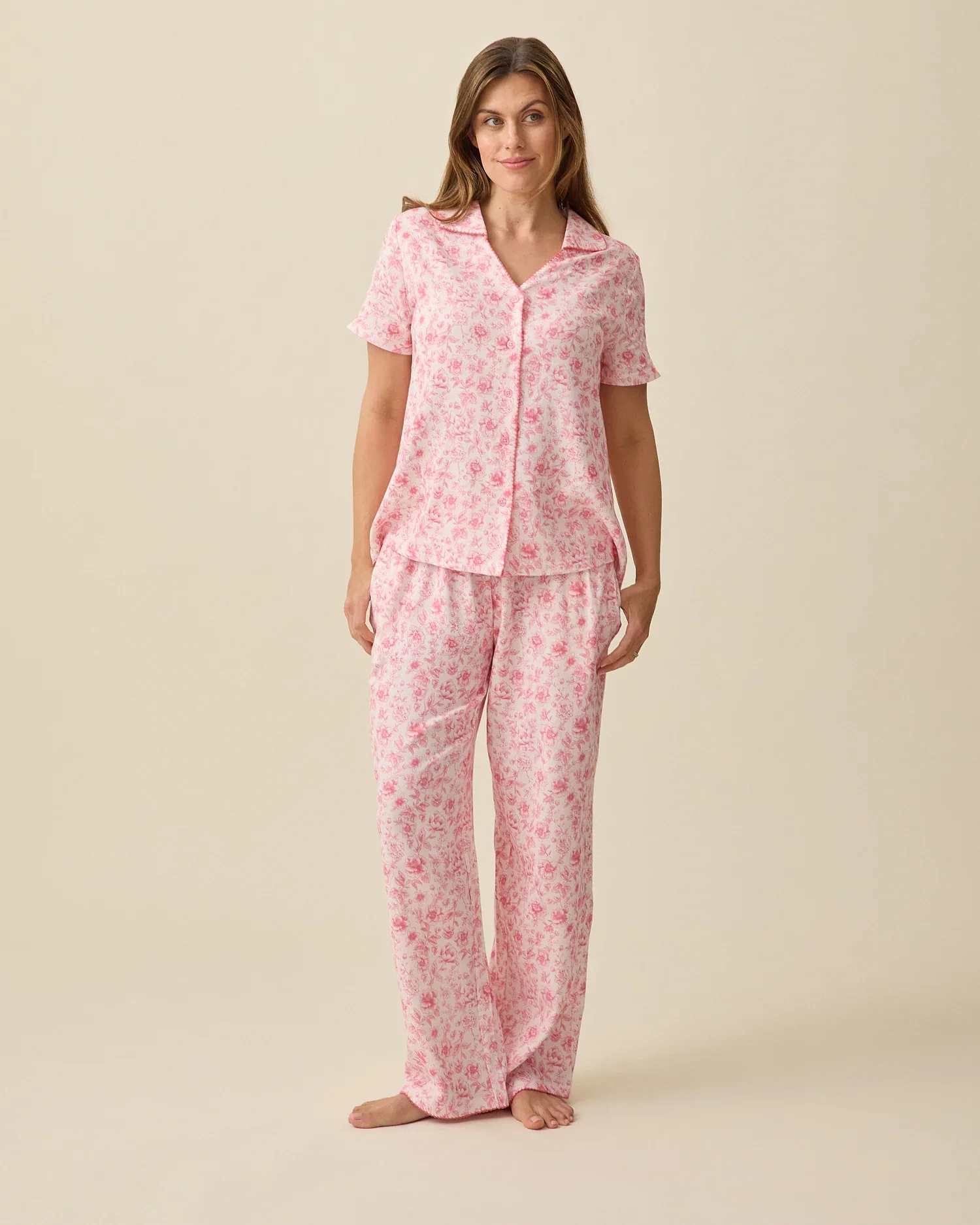 Image of Cotton Bamboo Pajama Set | Pink Toile