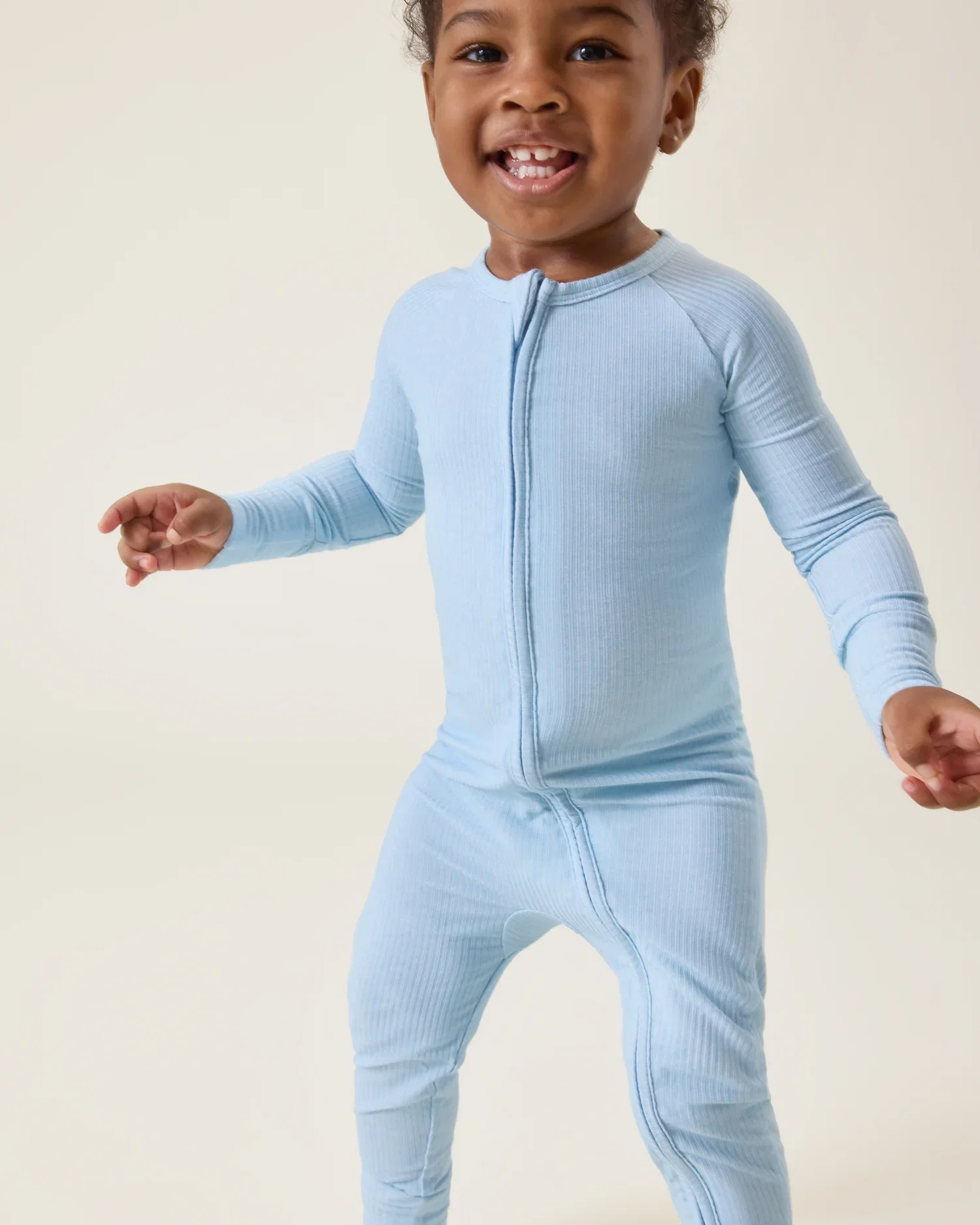 Image of Ribbed Bamboo Baby Pajama | Blue Heather