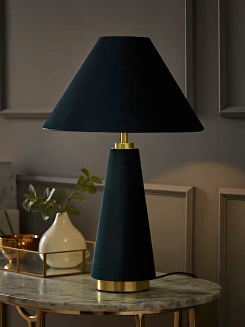 Martha Teal Velvet Conical Table Lamp