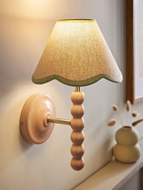 Bobbles Rose Pink Bobbin Wall Light with Green Trim Scalloped Shade