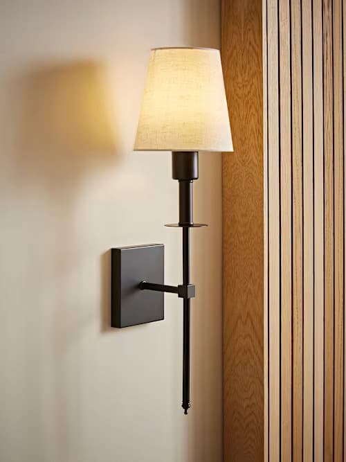 Kincaid Black Rechargeable LED Wall Light with White Shade