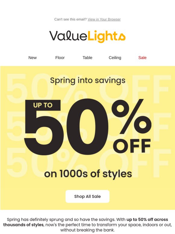 Up to 50% off, don’t sleep on this!  💡