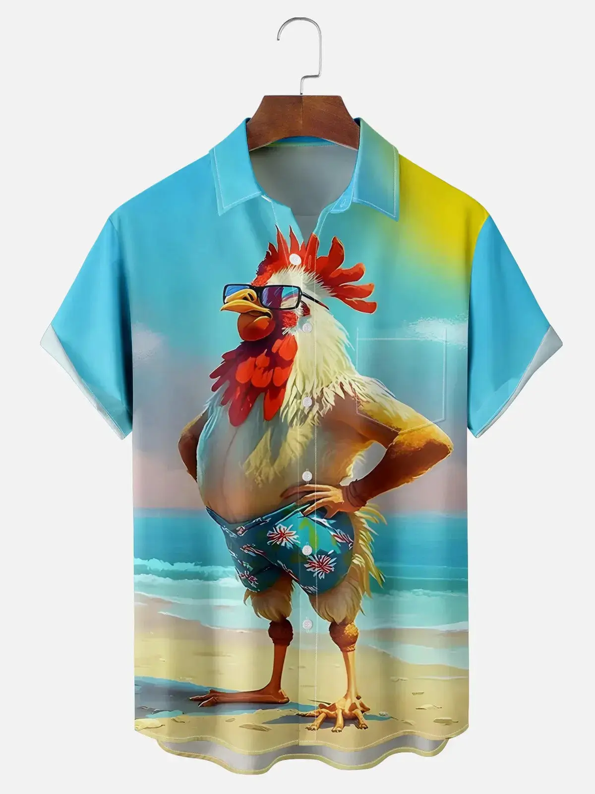 Image of Men's Beach Rooster Hawaiian Short Sleeve Shirt
