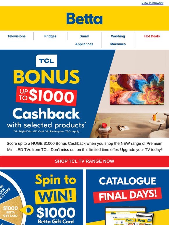 Up to $1000 BACK on TCL TVs!*💰