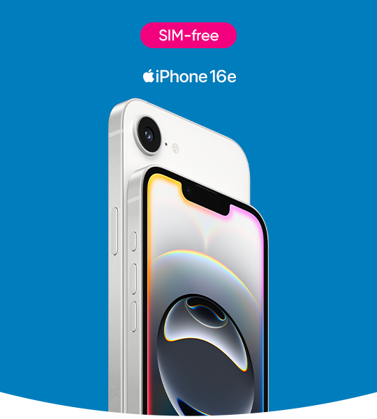 iPhone 16e against a dark blue background