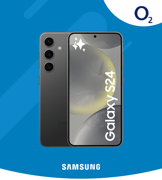 A Samsung Galaxy S24 against a dark blue background