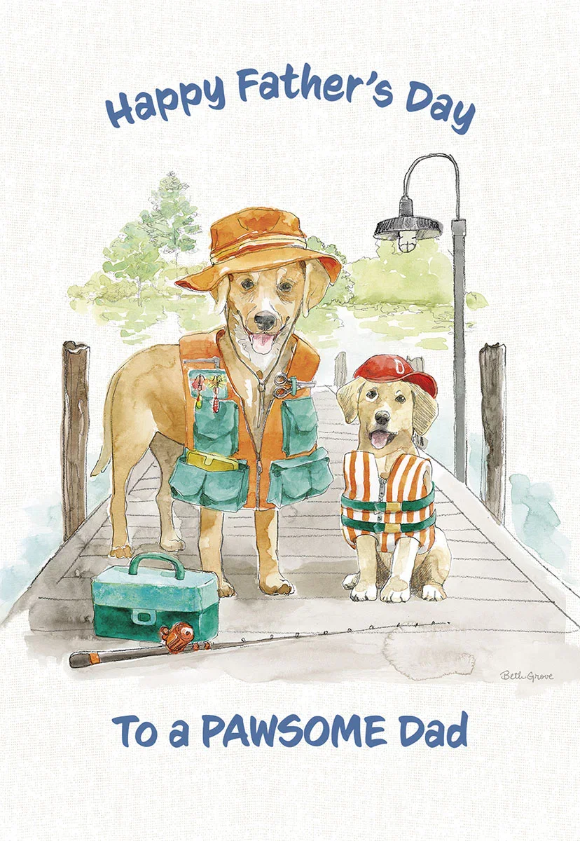 Image of Happy Father's Day Fishing Dogs Greeting Card for Dad | Cute Father's Day Greeting Card