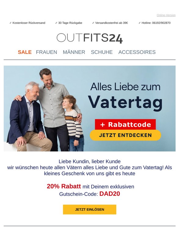 Liebe(r) Kundin/Kunde Dein Rabatt zum Vatertag!