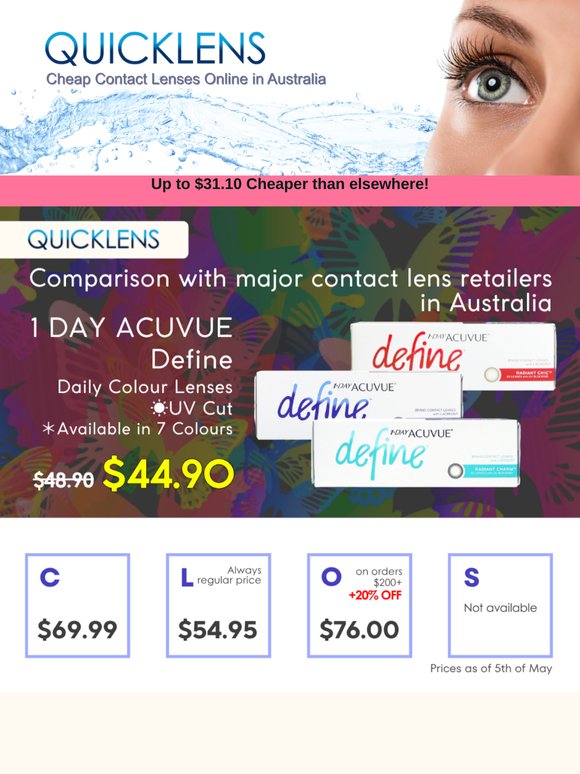 1 Day Acuvue Define is $31.10 Cheaper than Elsewhere! 🥂