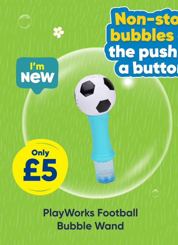 PlayWorks Football Bubble Wand - Only £5. Non-stop bubbles at the push of a button. I'm New