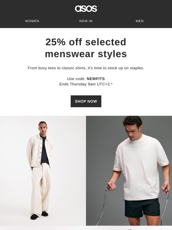 25% off selected menswear styles