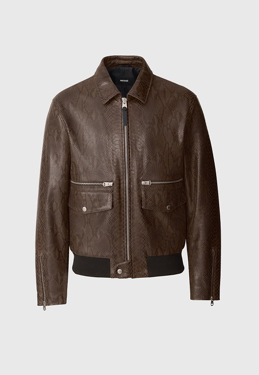 JAKARI-SNK Snake Pattern Leather Zip Jacket for men