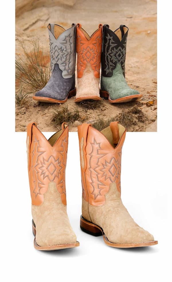 A row of the Carlos boot on sand. A pair shot of the Carlos boot.