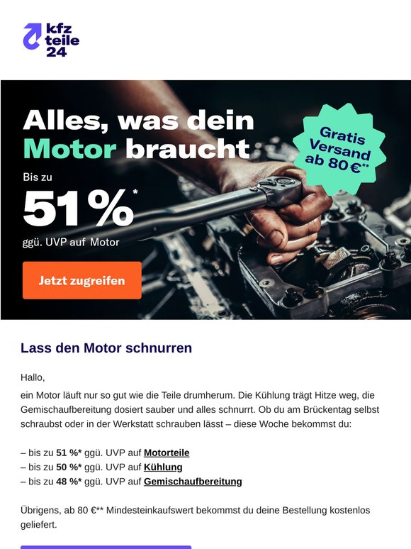 Alles für deinen Motor – bis zu 51 %* ggü. UVP 🔧