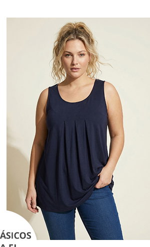 Top, pliegues decorativos, línea A, cuello redondo, sin mangas, modal
