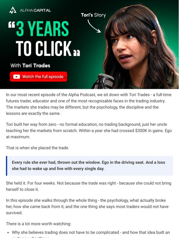 New Podcast: Tori Trades gets honest about the hardest trade of her career