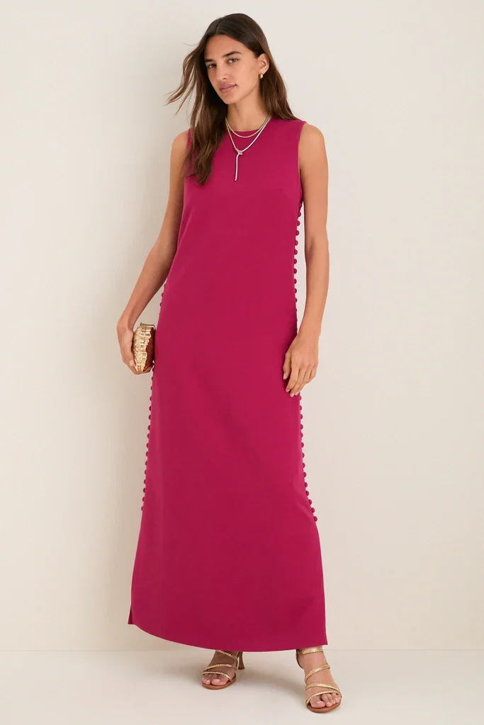 Image of Raspberry Crepe Button Camille Maxi Dress