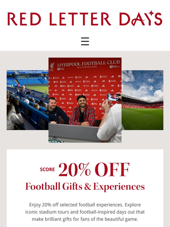 Kick off savings with 20% off football gifts